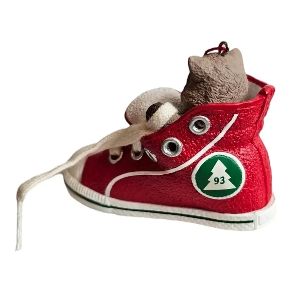 Hallmark Keepsake 1993 High Top-purr Cat in Shoe Ornament with Box Vinta…